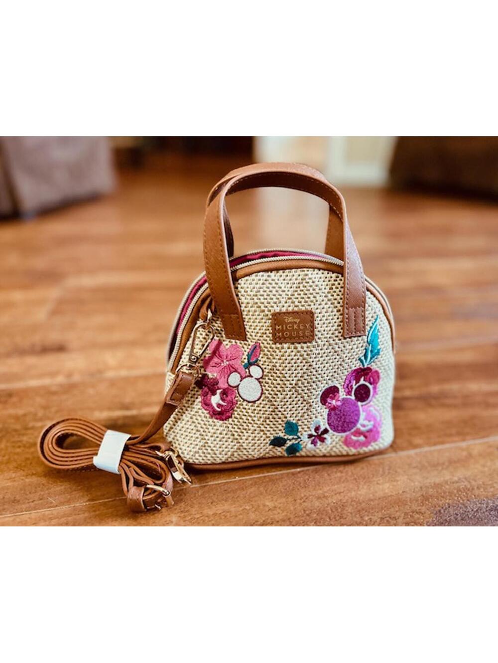 Disney Mickey Mouse Embroidered Straw Handbag